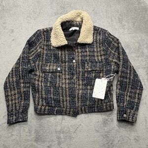 Sweet Rain Jacket Womens XL Plaid Sherpa‎ Collar Button Front Contemporary Coat
